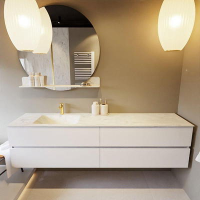 Mondiaz VICA-DLUX ensemble de meuble de salle de bain - 200cm - meuble sous-vasque talc - 4 tiroirs - lavabo encastré cloud gauche - 1 trou de robinet - version haute de 60cm - opalo