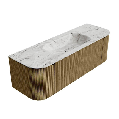 Mondiaz KURVE-DLUX Badkamermeubelset - 140x46x40cm - 1 lade - 2 deuren - wastafel solid surface - midden - 1 kraangat - Dusk