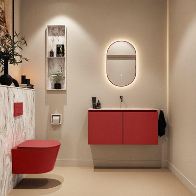 MONDIAZ TURE-DLUX Meuble toilette - 100cm - Fire - EDEN - vasque Glace - position centrale - sans trou de robinet