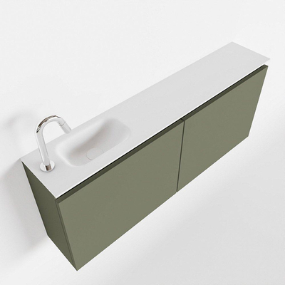MONDIAZ TURE Toiletmeubel 120x23x50cm met 1 kraangaten 2 deuren army mat Wastafel Eden links Solid Surface Wit