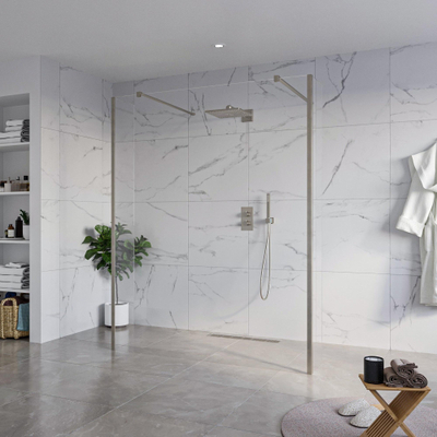 FugaFlow Eccelente Vetro Vrijstaande inloopdouche badkamer - 160x200cm - Helder - antikalk - 8mm veiligheidsglas - 2 zijwanden 30cm - met wandarmen en hoekprofielen - Gunmetal -