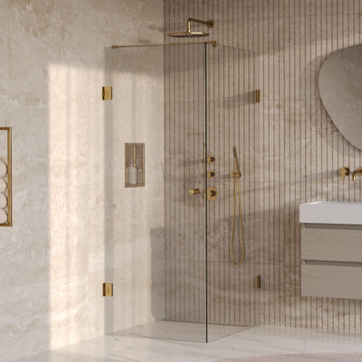 BRAUER Void Carving Cabine de douche - 80x100x200cm - porte battante - revêtement verre - réversible - verre clair - PVD or brossé