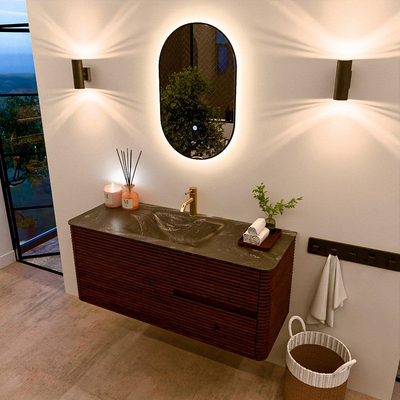 Mondiaz CIRO-DLUX Meuble de salle de bains - 120x45x50cm - Lavabo solid surface Lava - 1 vasque centrale - 1 trou de robinet - 2 tiroirs - Ruby