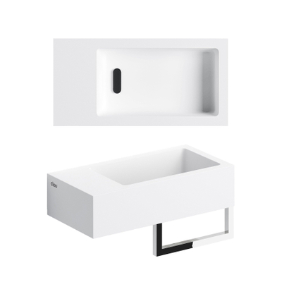 Clou Flush 3 fontein 36x18cm kraangat links met handdoekhouder aluite Wit mat
