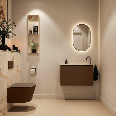 MONDIAZ TURE-DLUX Meuble toilette - 80cm - Rust - EDEN - vasque Frappe - position droite - 1 trou de robinet