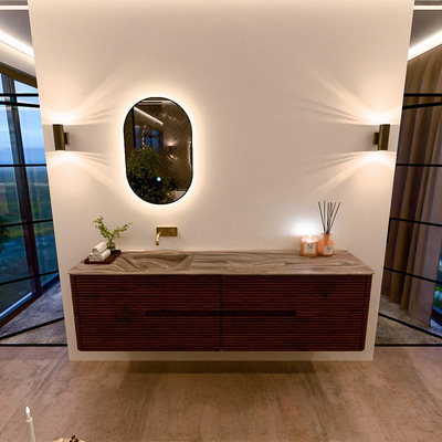 Mondiaz CIRO-DLUX Badkamermeubelset - 180x45x50cm - Solid surface wastafel Sombra - 1 wasbak Links - zonder kraangaten - 4 lades - Ruby