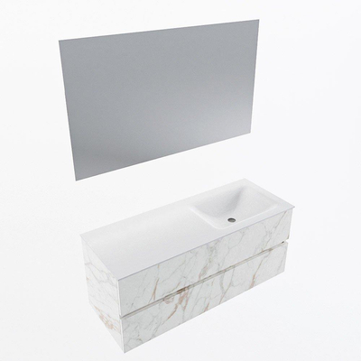 Mondiaz VICA ensemble de meuble de salle de bain - 120cm - meuble sous-vasque carrara - 2 tiroirs - lavabo cloud droite - 1 trou de robinet - couleur talc - miroir LED - version XL 60cm haut