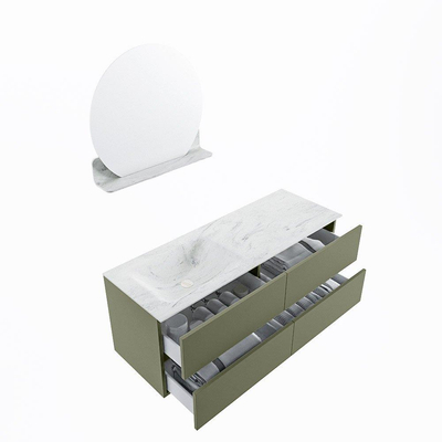 Mondiaz VICA-DLUX ensemble de meuble de salle de bain - 130cm - meuble sous-vasque armée - 4 tiroirs - lavabo encastré nuage gauche - sans trous de robinet - version haute de 60cm - opalo