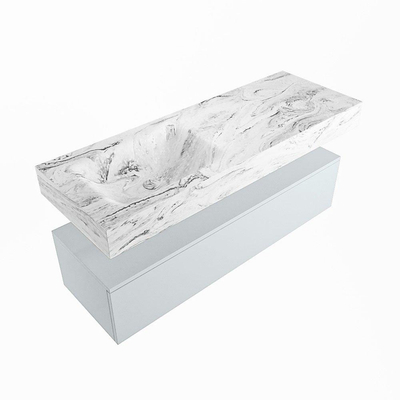 Mondiaz ALAN-DLUX Ensemble de meuble - 130cm - meuble Clay mat - 1 tiroir - Lavabo Cloud Glace suspendu - vasque Gauche - 1 trou de robinet