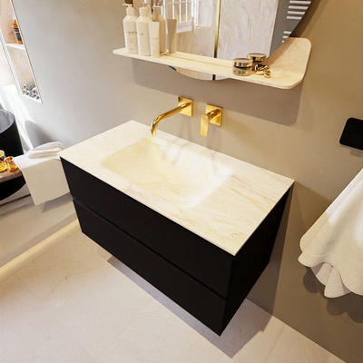 Mondiaz VICA-DLUX ensemble de meuble de salle de bain - 90cm - meuble sous-vasque urban - 2 tiroirs - lavabo encastré cloud milieu - sans trous de robinet - version haute de 60cm - ostra