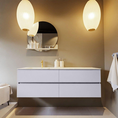 Mondiaz VICA-DLUX ensemble de meuble de salle de bain - 150cm - meuble sous-vasque cale - 4 tiroirs - lavabo encastré cloud gauche - 1 trou de robinet - version haute de 60cm - frape