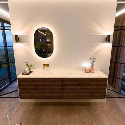 Mondiaz CIRO-DLUX Meuble de salle de bains - 190x45x50cm - lavabo solid surface Ostra - 1 vasque à gauche - sans trous de robinet - 4 tiroirs - Dusk