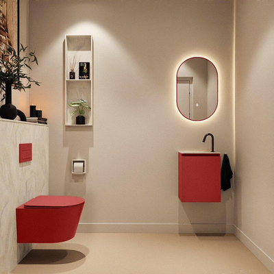 MONDIAZ TURE-DLUX Meuble toilette - 40cm - Fire - EDEN - vasque Ostra - position gauche - 1 trou de robinet