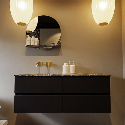 Mondiaz VICA-DLUX ensemble de meuble de salle de bain - 130cm - meuble sous-vasque urbain - 4 tiroirs - lavabo encastré cloud gauche - sans trous de robinet - version haute de 60cm - lave