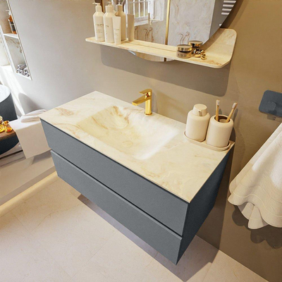 Mondiaz VICA-DLUX Ensemble de meuble de salle de bain - 100cm - meuble sous-vasque plata - 2 tiroirs - lavabo encastrée cloud milieu - 1 trou de robinet - version haute de 60cm - frape