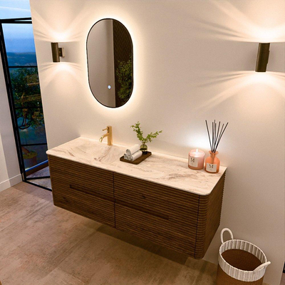 Mondiaz CIRO-DLUX Ensemble de meubles de salle de bains - 140x45x50cm - Vasque en solid surface Frappe - 1 lavabo à gauche - 1 trou de robinet - 4 tiroirs - Dusk