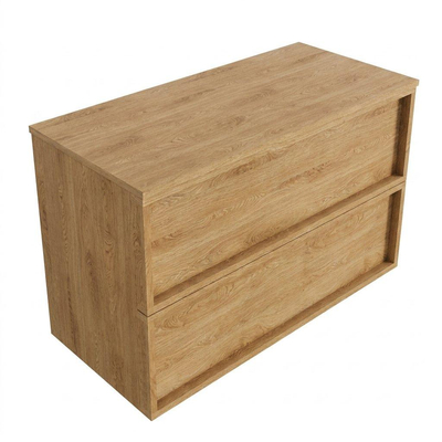 Saniclass Holz Frame Ensemble de meubles de salle de bains - 100x45x62cm - plan de travail en bois - sans trou de robinet - 2 tiroirs - chêne naturel mat (bois)