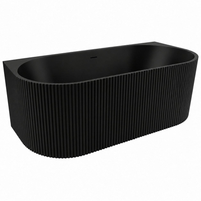 Zeza Nuo Baignoire Demi-Îlot - 170x80x58cm - nervuré - avec vidage - noir mat