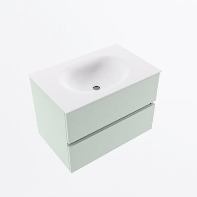 Mondiaz VICA Ensemble de meuble de salle de bain - 70cm - meuble sous-vasque greey - 2 tiroirs - lavabo moon milieu - 1 trou de robinet - version haute 60cm - talc