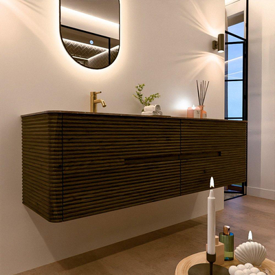 Mondiaz CIRO-DLUX Badkamermeubelset - 170x45x50cm - Solid surface wastafel Oza - 1 wasbak Links - 1 kraangat - 4 lades - Shadow