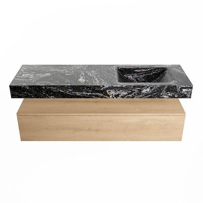 MONDIAZ ALAN - DLUX Badkamermeubelset - 150cm - onderkast - Washed Oak - 1 lade - vrijhangende wastafel - wasbak rechts - 0 kraangaten - Lava