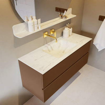 Mondiaz VICA-DLUX ensemble de meuble de salle de bain - 120cm - meuble sous-vasque repos - 2 tiroirs - lavabo encastrée cloud milieu - sans trous de robinet - version haute de 60cm - opalo