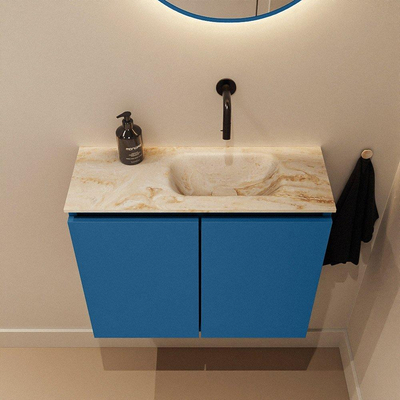 MONDIAZ TURE-DLUX Meuble toilette - 60cm - Jeans - EDEN - vasque Frappe - position droite - sans trou de robinet