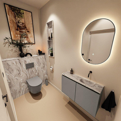 MONDIAZ TURE-DLUX Meuble toilette - 80cm - Smoke - EDEN - vasque Glace - position droite - sans trou de robinet