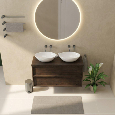 Saniclass Holz Frame Ensemble meuble de salle de bains - 120x45x62cm - plan de travail en bois - sans trou de robinet - 2 tiroirs - chêne charcoal mat (bois)