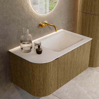 Mondiaz KURVE Ensemble de meuble de salle de bains - 85x46x40cm - 1 tiroir - 1 porte - vasque solid surface - à droite - sans trou de robinet - Dusk