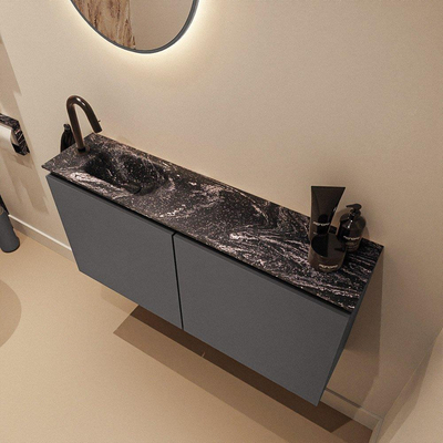 MONDIAZ TURE-DLUX meuble WC 100 cm Dark Grey. Lavabo EDEN Lava position gauche. Avec 1 trou de robinet.