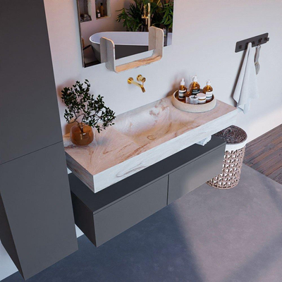 Mondiaz ALAN-DLUX Ensemble de meuble - 120cm - meuble Plata mat - 2 tiroirs - Lavabo Cloud Frappe suspendu - vasque Centre - 0 trous de robinet