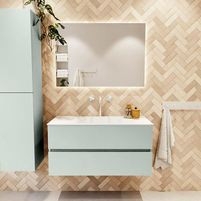 Mondiaz VICA ensemble de meuble de salle de bain - 100cm - meuble sous-vasque greey - 2 tiroirs - lavabo cloud milieu - 1 trou de robinet - version haute de 60cm - talc