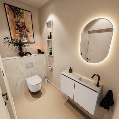 MONDIAZ TURE-DLUX Meuble WC 80 cm Linen. Lavabo EDEN Ostra position droite. Avec 1 trou de robinet.