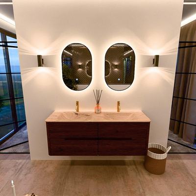 Mondiaz CIRO-DLUX Ensemble de meubles de salle de bains - 140x45x50cm - Vasque solid surface Arena - 2 bassins Double - 2 trous de robinet - 4 tiroirs - Ruby