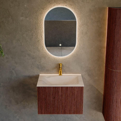 MONDIAZ KURVE-DLUX Meuble de salle de bains 60cm couleur Ruby avec 1 tiroir et 0 porte. Lavabo CLOUD Central 1 trou de robinet Meli.