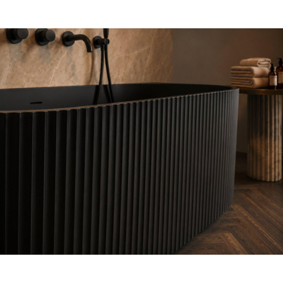 Zeza Nuo Half Vrijstaand Bad - 170x80x58cm - ribbel - met afvoer - mat zwart