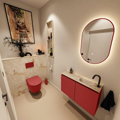 MONDIAZ TURE-DLUX Meuble toilette - 80cm - Fire - EDEN - vasque Frappe - position droite - 1 trou de robinet