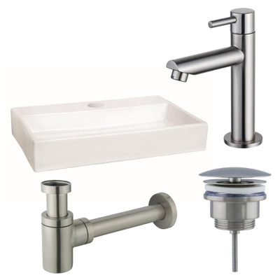 FugaFlow Eccelente Arredo Pack Lave-mains - 38x7x24cm - 1 trou de robinet - céramique - robinet Inox - Blanc