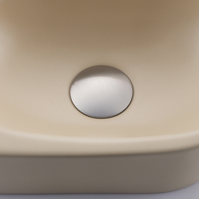 Fugaflow Efficiente Ensemble Fontaine Pietra - 40x21,5x12 cm - gauche - lisse - demi-ronde - 1 trou de robinet - céramique - robinet de fontaine en acier inoxydable brossé - bouchon de vidange - siphon abaissé - beige