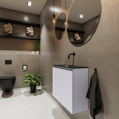 MONDIAZ TURE Toiletmeubel 60x23x50cm met 0 kraangaten 2 deuren cale mat Wastafel Eden midden Solid Surface Zwart