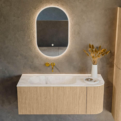 MONDIAZ KURVE-DLUX 115cm Meuble salle de bain avec module 25 D - couleur Oak - 1 tiroir - 1 porte - vasque BIG SMALL gauche - sans trou de robinet - couleur Frappe