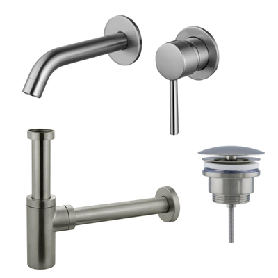 FugaFlow Eccelente Sobrado Badkamer Wastafelkraanset - inbouw wastafelkraan - always open plug - design sifon - PVD Geborsteld RVS -