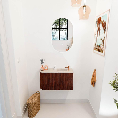 Mondiaz JOYA-DLUX 71.6cm toiletmeubel - ronding links kleur Ruby - Wastafel FAYE positie Rechts 1 kraangat kleur Frappe.