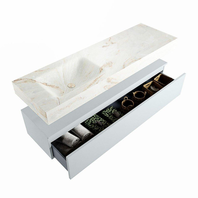 Mondiaz ALAN-DLUX Ensemble de meuble - 150cm - meuble Clay mat - 1 tiroir - Lavabo Cloud Frappe suspendu - vasque Gauche - 1 trou de robinet