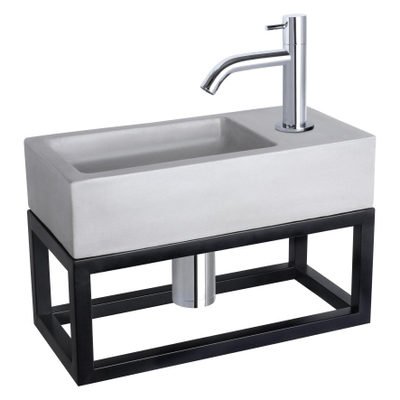 Differnz Ravo fonteinset – 38.5x18.5x25 cm – beton licht grijs – gebogen chromen kraan – met zwart frame