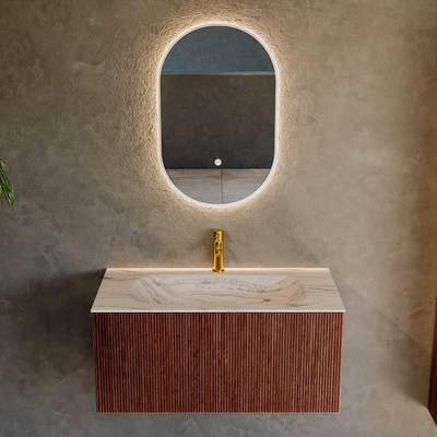MONDIAZ KURVE-DLUX Meuble de salle de bains 90cm couleur Ruby avec 1 tiroir et 0 porte. Lavabo BIG SMALL Central 1 trou de robinet Nata.