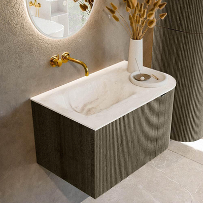 Ensemble de meuble Mondiaz KURVE-DLUX - 75x46x40cm - 1 tiroir - 1 porte - lavabo en solid surface - gauche - sans trou de robinet - Shadow