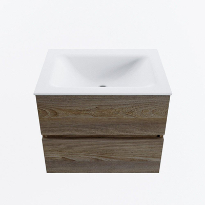 Mondiaz VICA ensemble de meuble de salle de bain - 60cm - meuble sous-vasque marron foncé gris - 2 tiroirs - lavabo nuage milieu - sans trous de robinet - version haute de 60cm - talc