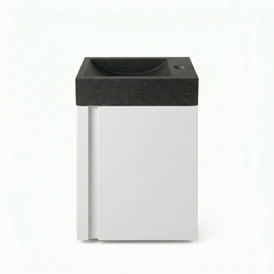 FugaFlow Eccelente Arredo Ensemble meuble de toilette - 40x65cm - 1 porte - 1 trou de robinet - droite - lave-mains pierre naturelle foncée - blanc mat